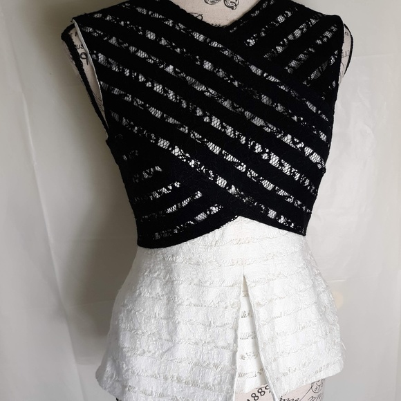 BCBGMAXAZARIA VICKI LACE BLOCKED TOP - Picture 3 of 7